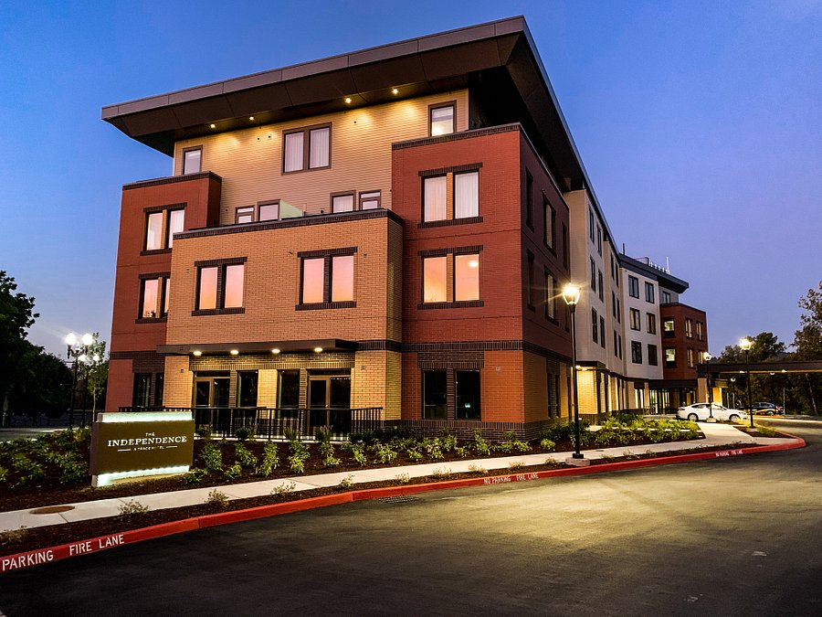 The exterior of Independence Hotel at dusk