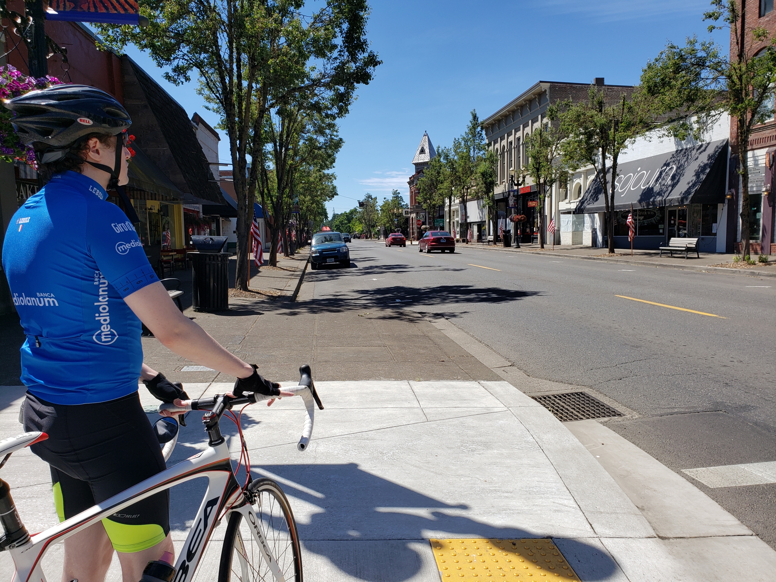 A biker prepares to ride in downtown Independence