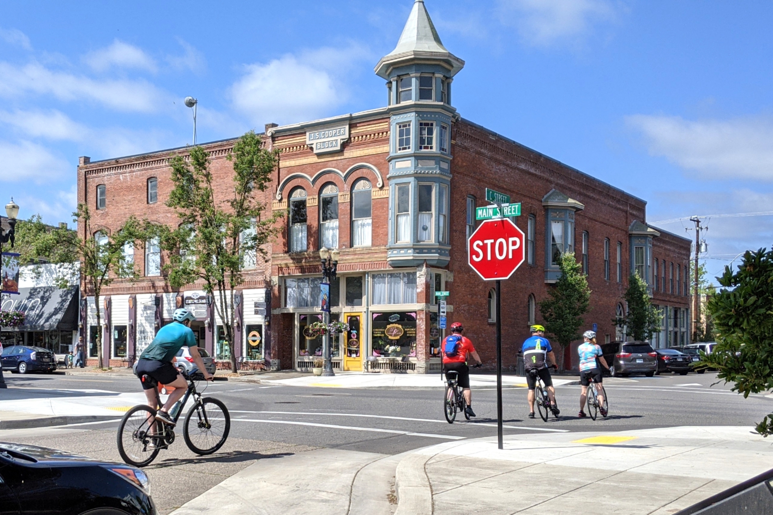 A group of cyclists going on a ride downtown